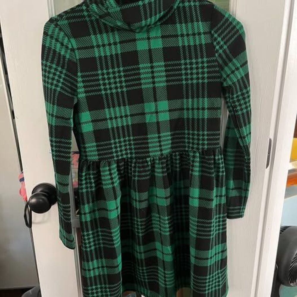 SHEIN Green Plaid Turtleneck Dress Size 11-12Y